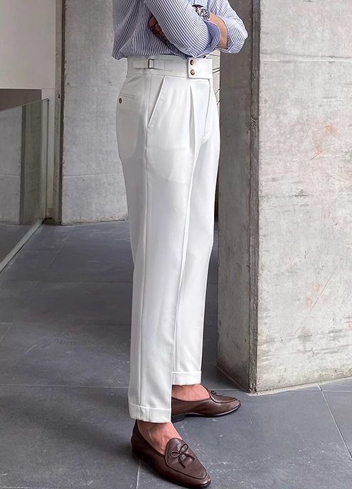 Lune London | Classic Pleated Trousers with Belt Loops
