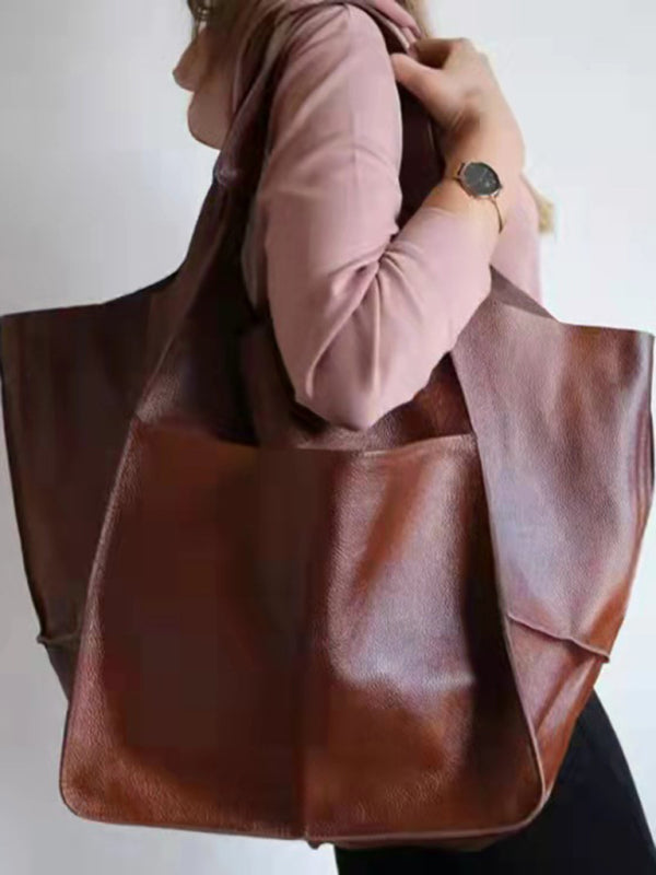 Chic Und Stil | Simple Large Bag Soft Leather Large Capacity One Shoulder Portable Tote Bag