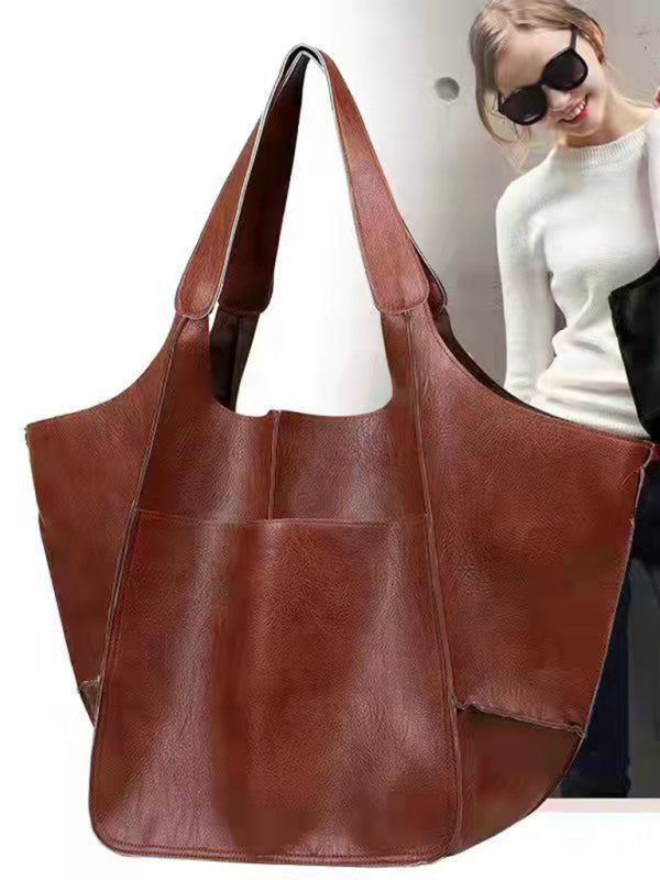 Chic Und Stil | Simple Large Bag Soft Leather Large Capacity One Shoulder Portable Tote Bag