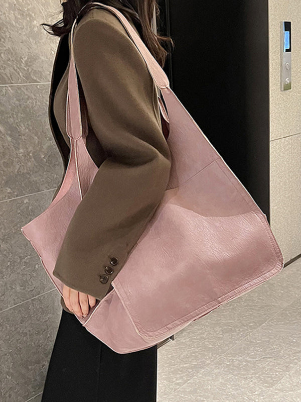 Chic Und Stil | Simple Large Bag Soft Leather Large Capacity One Shoulder Portable Tote Bag