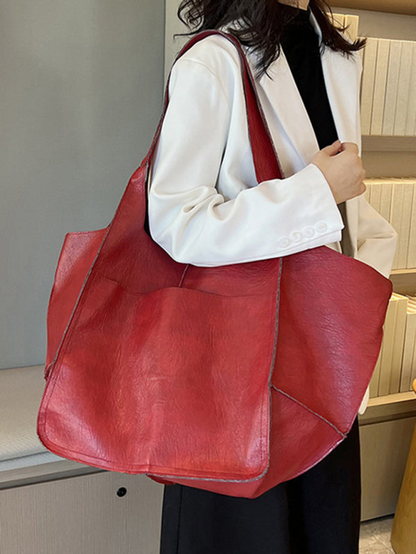 Chic Und Stil | Simple Large Bag Soft Leather Large Capacity One Shoulder Portable Tote Bag