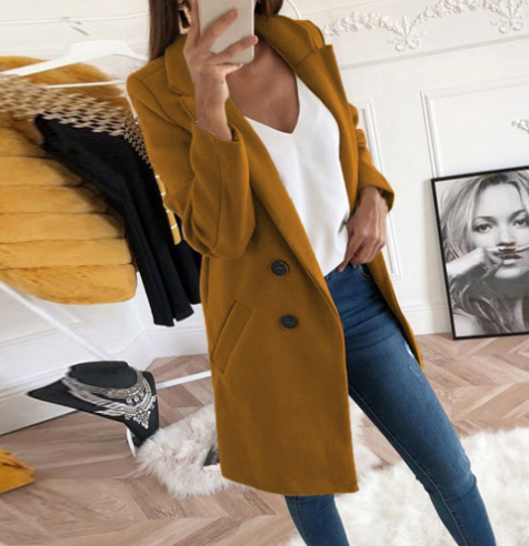 Lune London | Women’S Double-Breasted Wool Coat with Lapel Collar