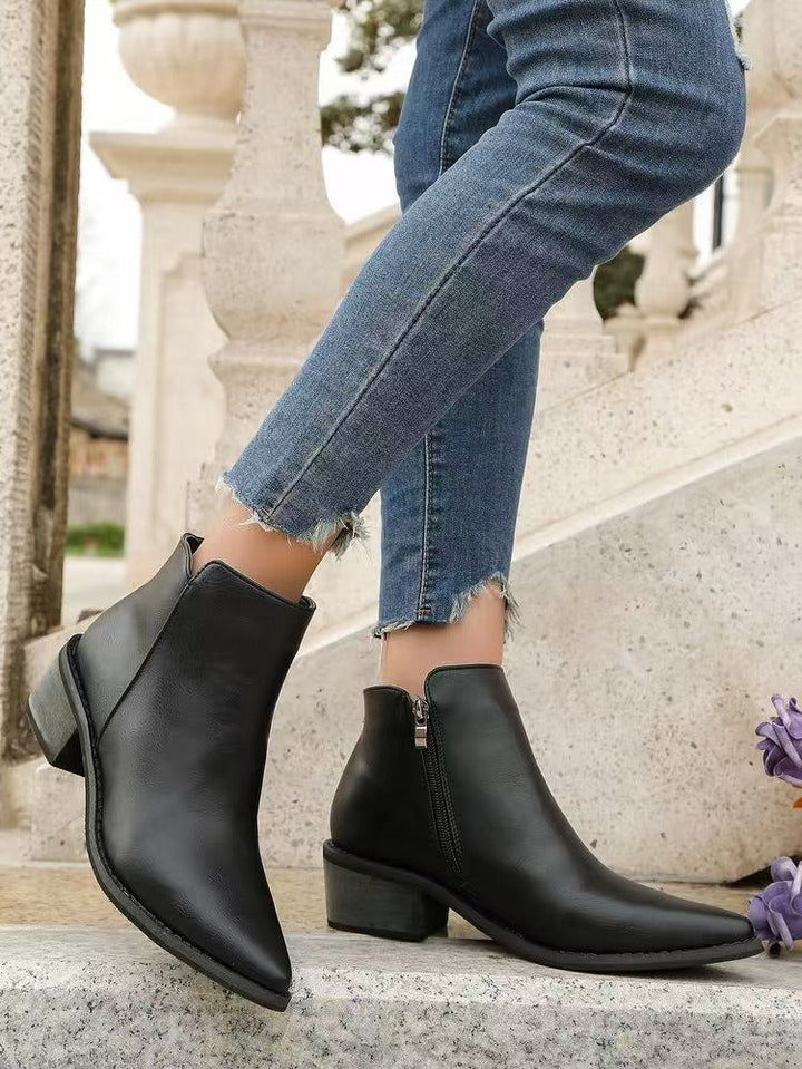 Lune London | Ankle Boots - Faux Leather - Pointed - Low Block Heel