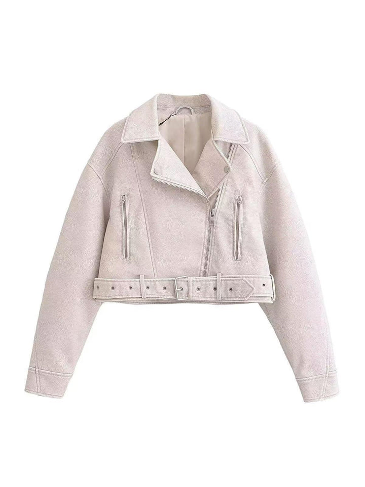 Lune London | Leather Lapel Cropped Jacket with Belt