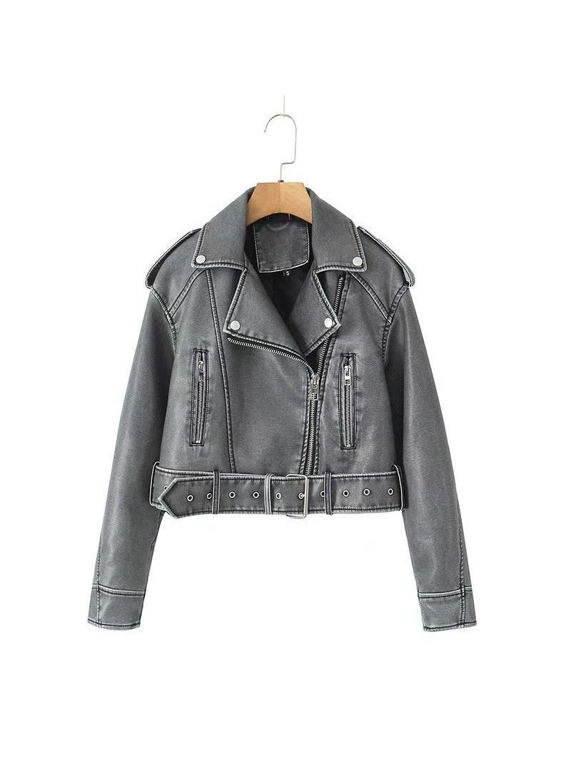 Lune London | Leather Lapel Cropped Jacket with Belt