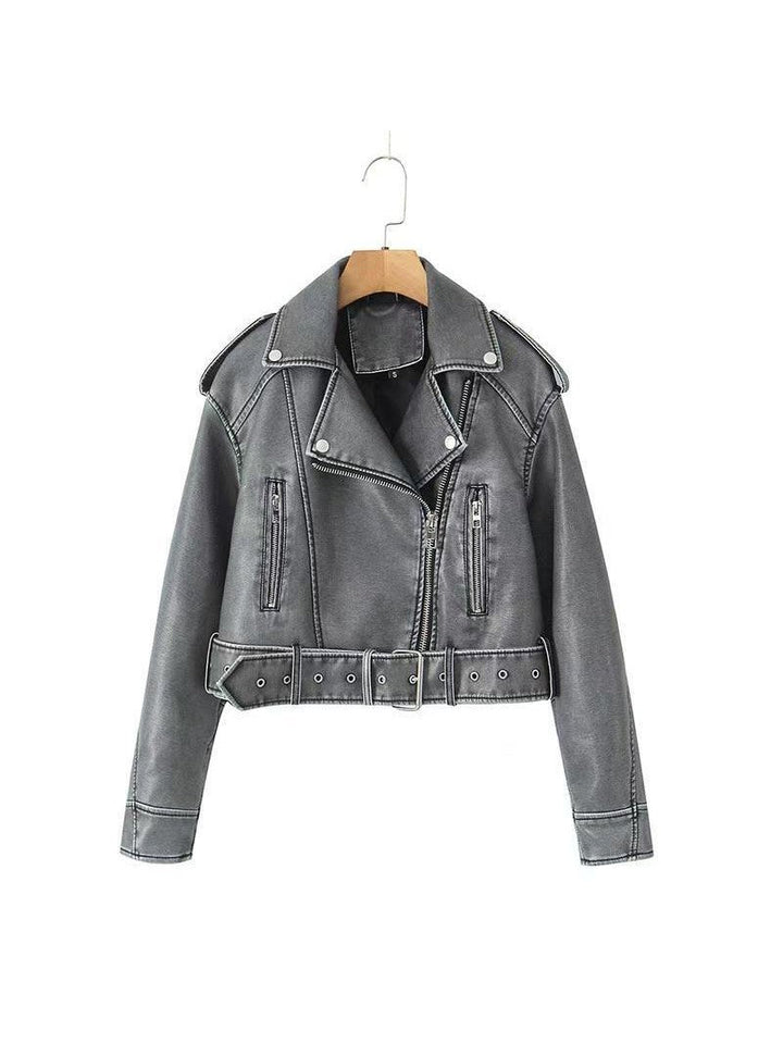 Lune London | Leather Lapel Cropped Jacket with Belt