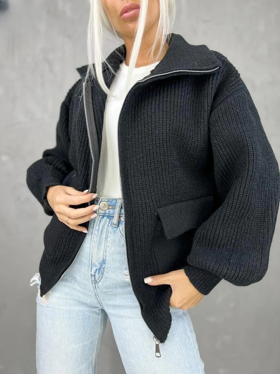 Lune London | Jacket - Knit Fabric - Loose Fit - Ribbed Structure - Zipper - Pockets