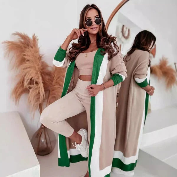 Lune London | Coat - Knit Design - Oversized Fit - Open Front - Full Length - Wide Collar