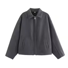Lune London | Jacket - Loose Fit - Wool Texture - Zipper - Cut-Out Collar - Casual Style