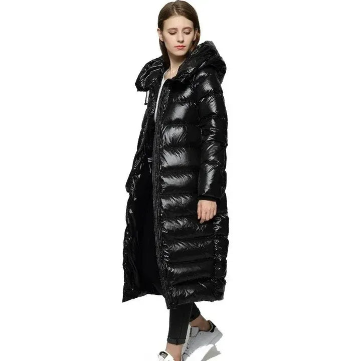 Lune London | Long Down Jacket Casual Cut Hood Water-Repellent Glossy Finish