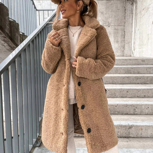 Lune London | Coat Oversized Fit Soft Imitation Shearling Long Length Cut Collar
