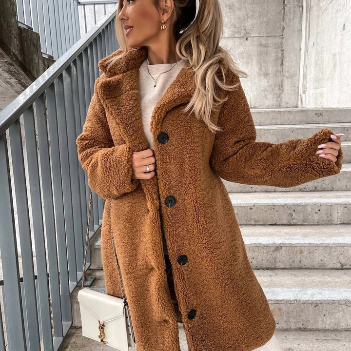 Lune London | Coat Oversized Fit Soft Imitation Shearling Long Length Cut Collar