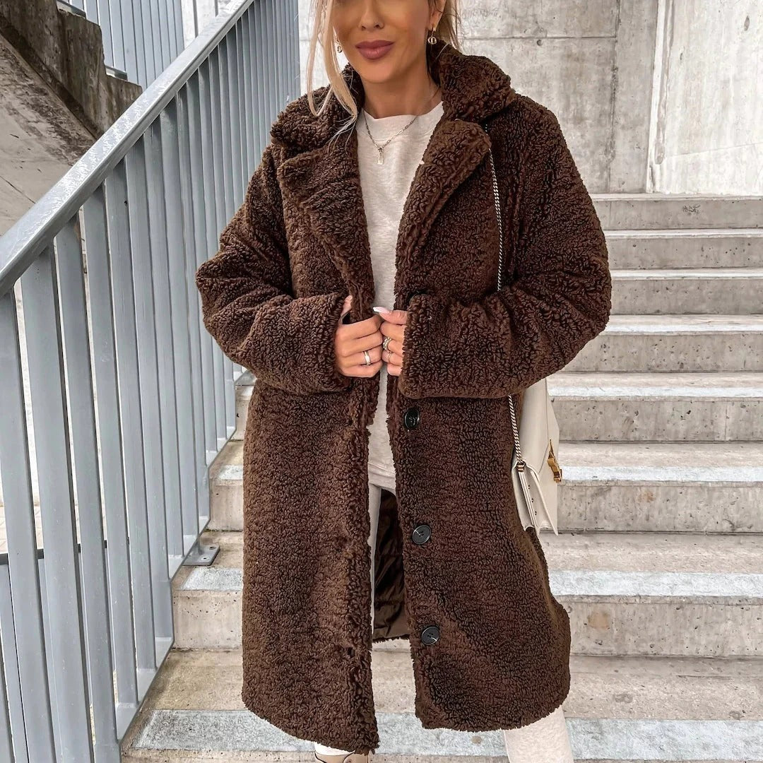 Lune London | Coat Oversized Fit Soft Imitation Shearling Long Length Cut Collar