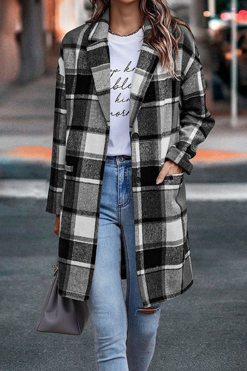 Lune London | Coat - Plus Size Fit - Wool Texture - Houndstooth Pattern - With Button Closure