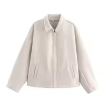 Lune London | Jacket - Loose Fit - Wool Texture - Zipper - Cut-Out Collar - Casual Style