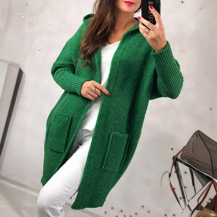 Lune London | Cardigan Plus Size Wool-Like Knit Hooded Open Front Pockets