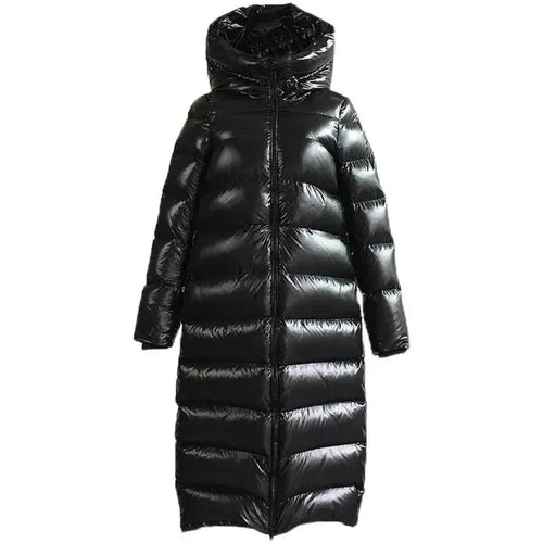 Lune London | Long Down Jacket Casual Cut Hood Water-Repellent Glossy Finish