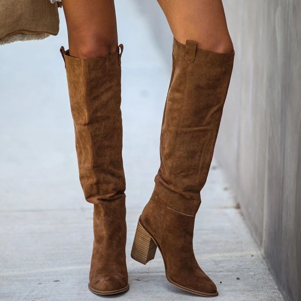 Lune London | Over-the-knee boots - Suede look - Slip-on - Block heel - Pointed square toe
