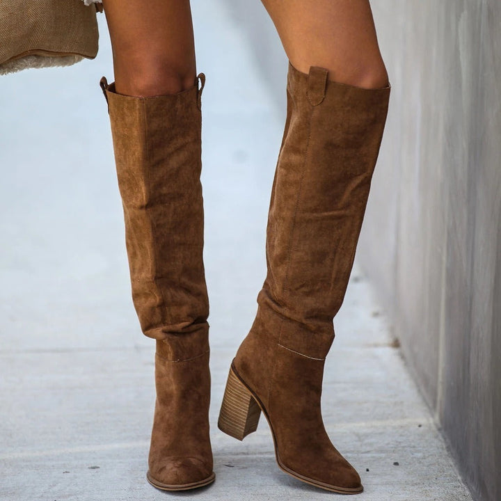 Lune London | Over-the-knee boots - Suede look - Slip-on - Block heel - Pointed square toe