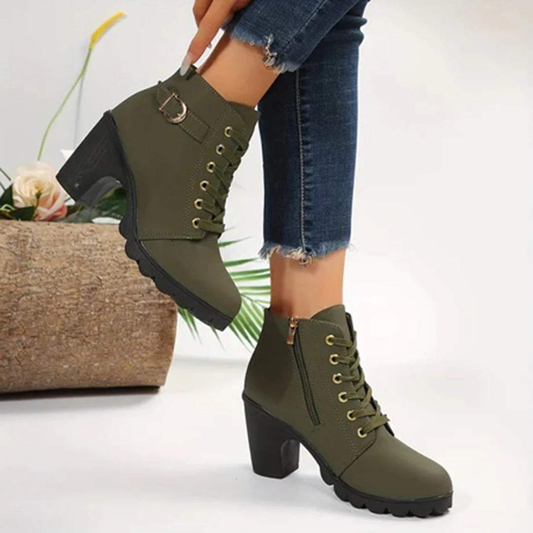 Lune London | Ankle boots - Chunky sole block heel - Lacing with zipper and buckle detail