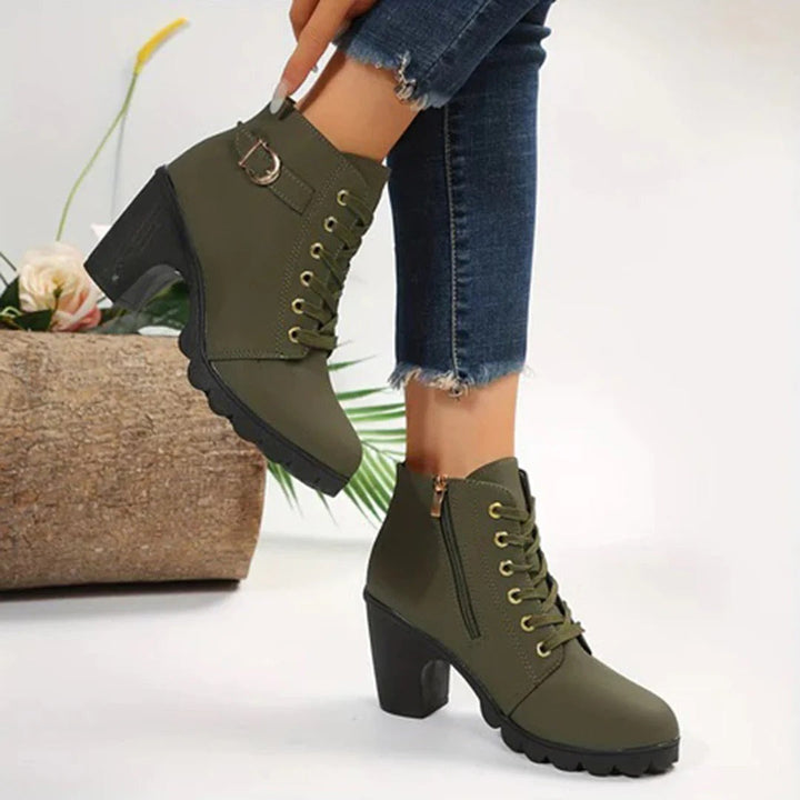 Lune London | Ankle boots - Chunky sole block heel - Lacing with zipper and buckle detail