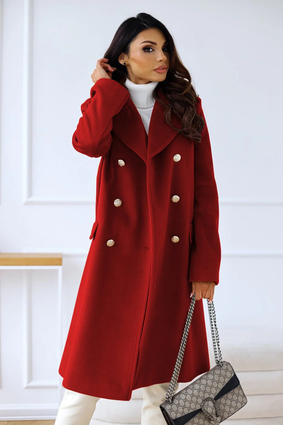 Lune London | longer coat - tailored fit - wool feel - double-breasted - classic lapel