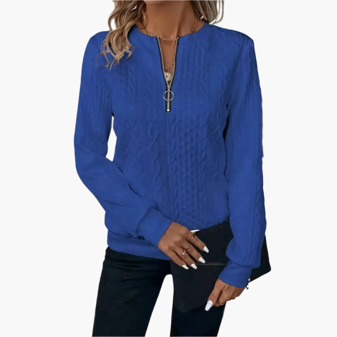 Lune London | Knitted sweater with twisted pattern and zipper - Fashionable casual sweater for autumn and winter
