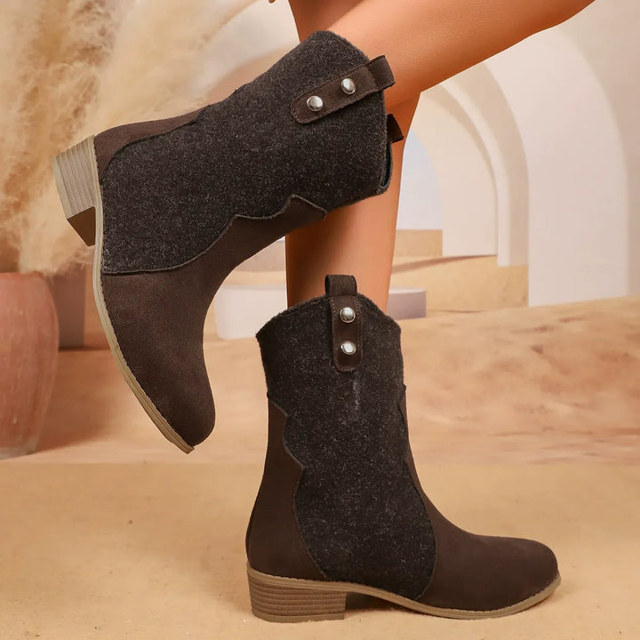 Lune London | Mid-Calf-Fashion-Boots - Slouch - Rounded Toe - Stacked Heel
