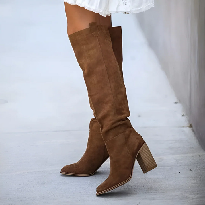 Lune London | Over-the-knee boots - Suede look - Slip-on - Block heel - Pointed square toe