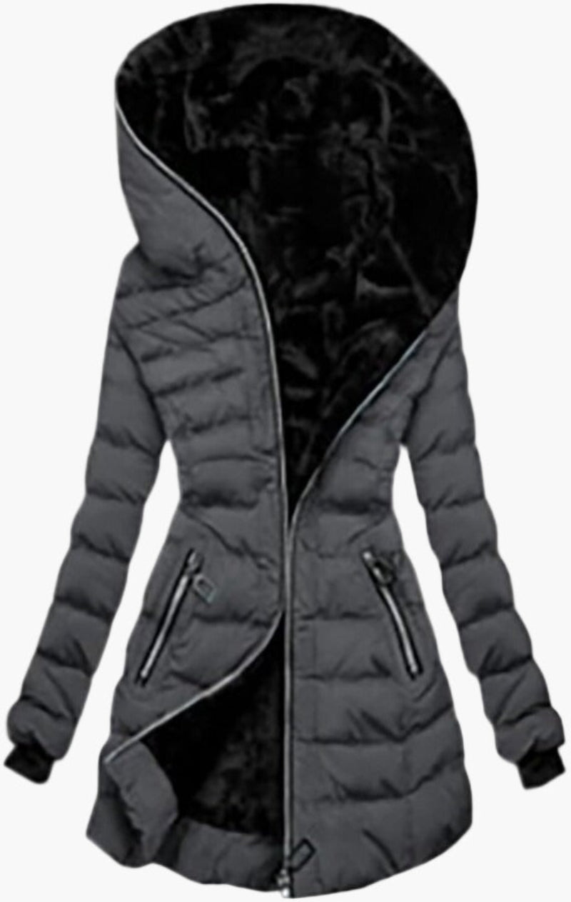 Lune London | Quilted winter jacket with hood and asymmetrical zipper - Trendy outdoor jacket for cold days