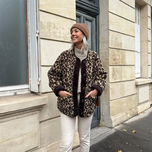 Lune London | Jacket - Oversized Fit - Soft Fur Look - Round Neck - Patterned Design