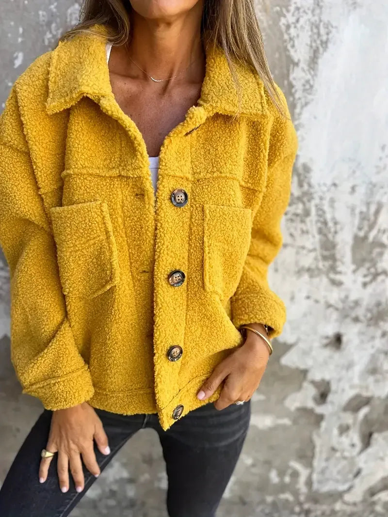 Lune London | Jacket - Oversized Fit - Soft Teddy Texture - Button Closure - Casual Look