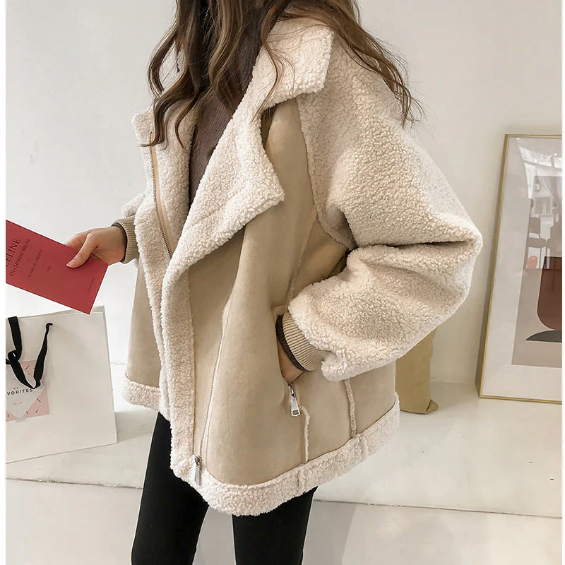 Lune London | Jacket - Oversized Fit - Soft Sheepskin Texture - Lapel Collar - Zipper