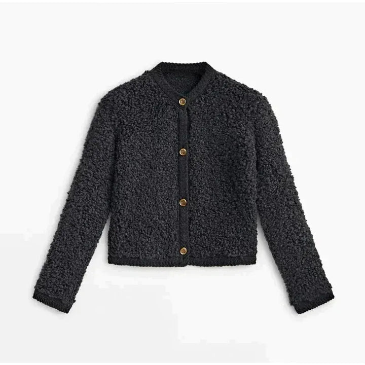 Lune London | Jacket - Relaxed Fit - Soft Teddy Texture - Button Closure - Round Neck