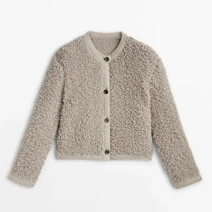 Lune London | Jacket - Relaxed Fit - Soft Teddy Texture - Button Closure - Round Neck