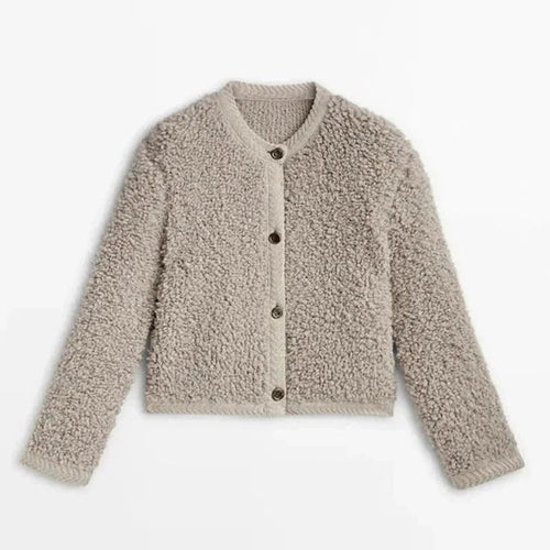 Lune London | Jacket - Relaxed Fit - Soft Teddy Texture - Button Closure - Round Neck