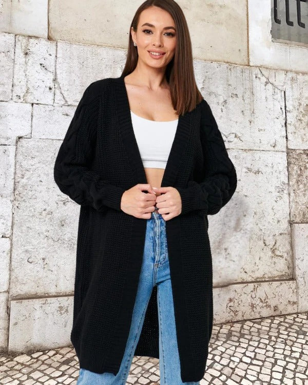 Lune London | Knitted coat - Plus size - Cable knit sleeves - Long open front