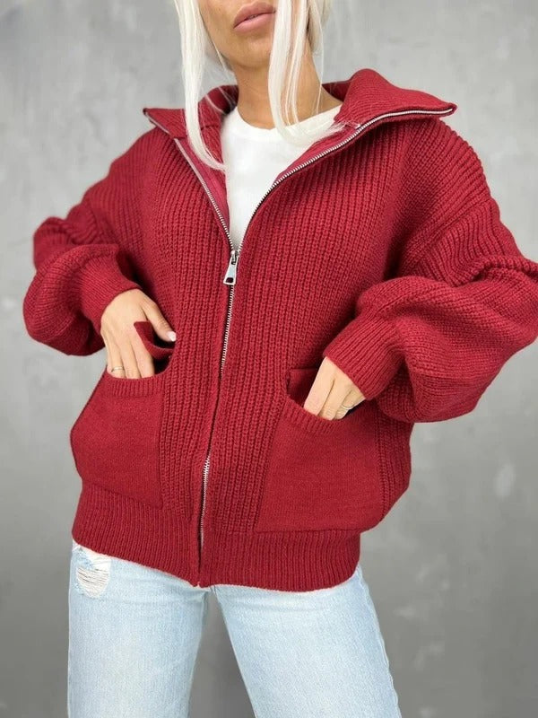 Lune London | Jacket - Knit Fabric - Loose Fit - Ribbed Structure - Zipper - Pockets