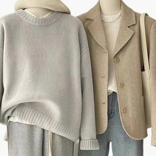 Lune London | Casual Japanese Retro Style Set - Knit Sweater and Blazer for Everyday and Leisure