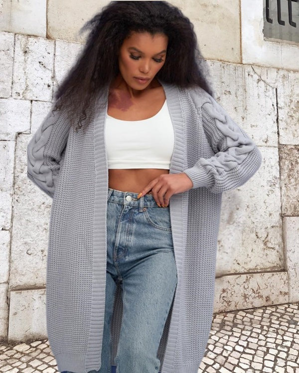 Lune London | Knitted coat - Plus size - Cable knit sleeves - Long open front