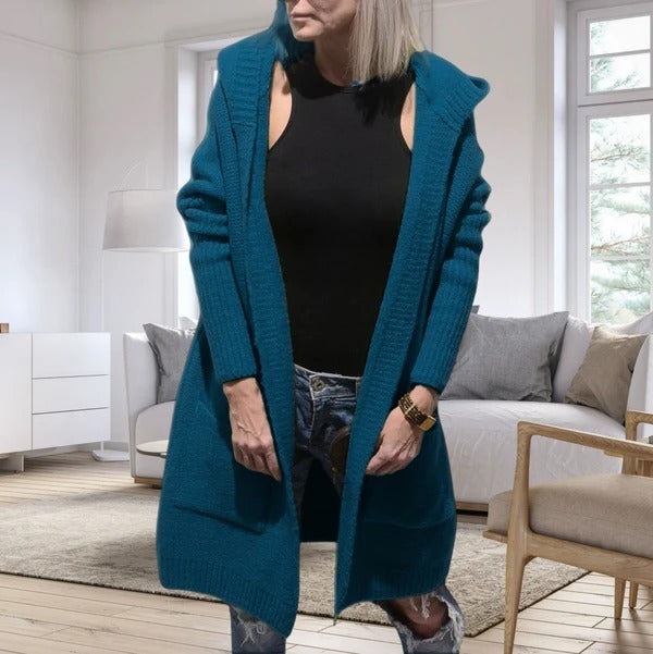 Lune London | Cardigan Plus Size Wool-Like Knit Hooded Open Front Pockets