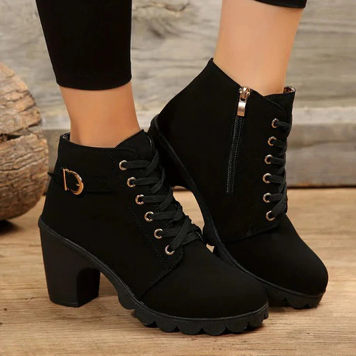 Lune London | Ankle boots - Chunky sole block heel - Lacing with zipper and buckle detail