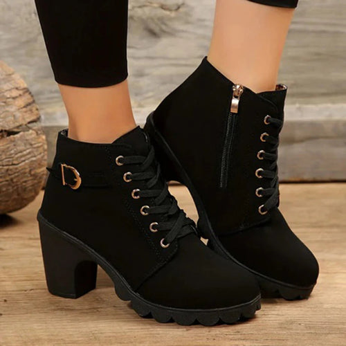 Lune London | Ankle boots - Chunky sole block heel - Lacing with zipper and buckle detail