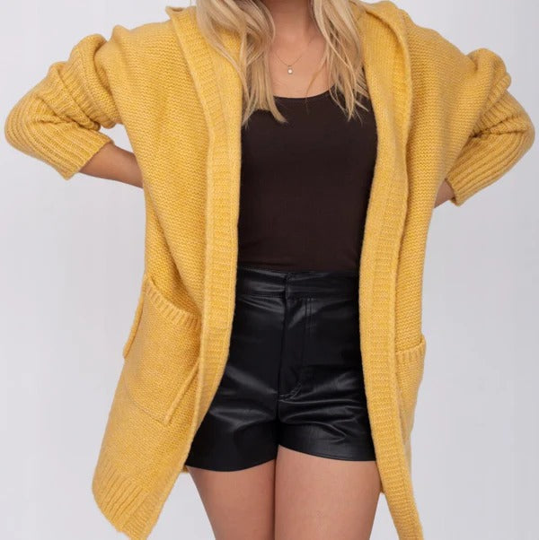 Lune London | Cardigan Plus Size Wool-Like Knit Hooded Open Front Pockets