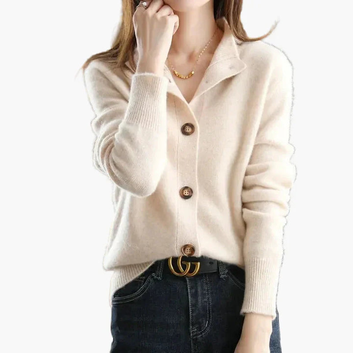 Lune London | Sweater with high collar and button placket - Elegant casual style for the office and everyday