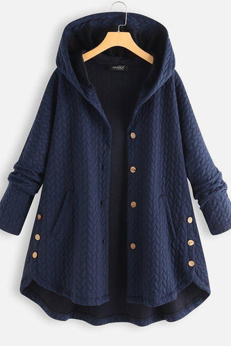 Lune London | Coat with hood - A-line cut - Quilted wool - Button closure - Midi length