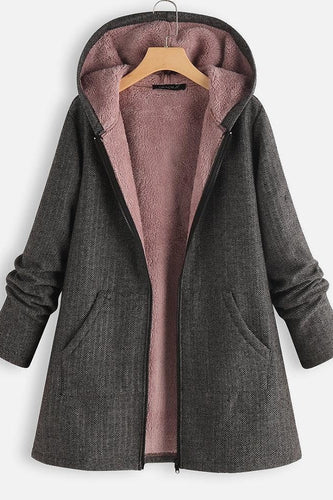 Lune London | Coat with Hood - Oversized Fit - Fleece Lining - Zipper - Mid-Length Casual
