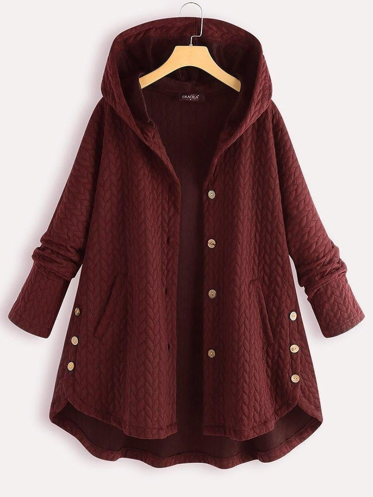 Lune London | Coat with hood - A-line cut - Quilted wool - Button closure - Midi length