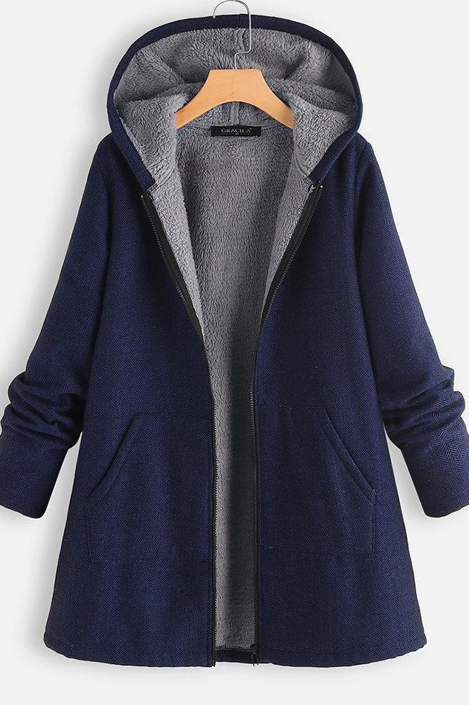Lune London | Coat with Hood - Oversized Fit - Fleece Lining - Zipper - Mid-Length Casual