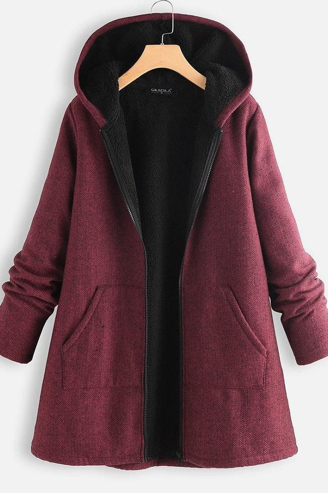 Lune London | Coat with Hood - Oversized Fit - Fleece Lining - Zipper - Mid-Length Casual